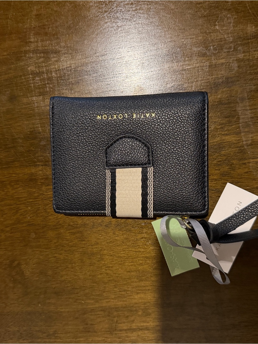 Katie Loxton Black Leather Card & Key Holder with Cream Stripe